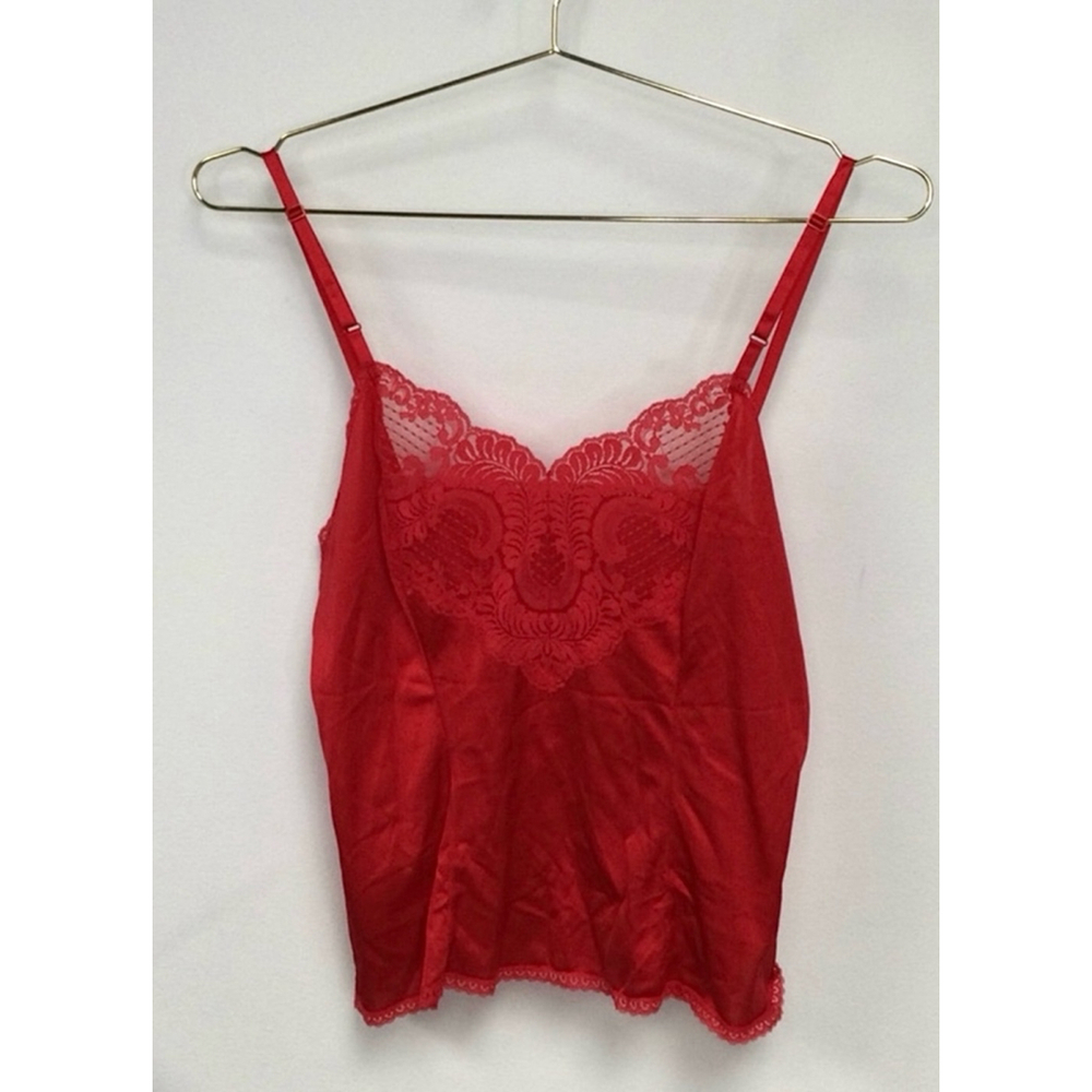 Women's vintage Medium Unbranded Cami Size 36 Red‎ Lace Trim